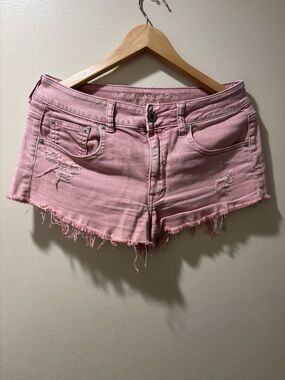 American Eagle Outfitters Faded Pink Distressed Denim Shorts